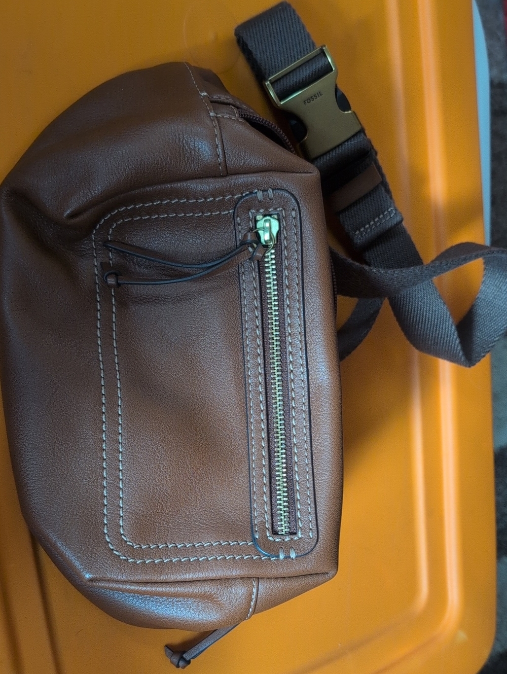 Fossil Brown Leather Crossbody Sling Bag